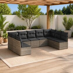 Garden Sofa Set 9 Piece Outdoor Furniture Patio Grey Poly Rattan Modular Seating
