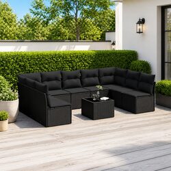 Garden Sofa Set 10 Piece Outdoor Furniture Black Poly Rattan Modular Patio