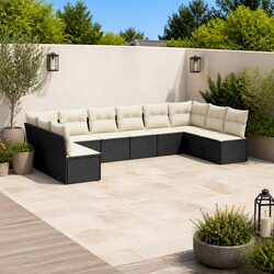 Garden Sofa Set 10 Piece Outdoor Furniture Patio Seating Black Poly Rattan