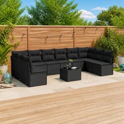 Garden Sofa Set 11 Piece Outdoor Furniture Patio Lounge Black Poly Rattan