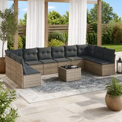 Garden Sofa Set 11 Piece Outdoor Furniture Grey Poly Rattan with Cushions Table