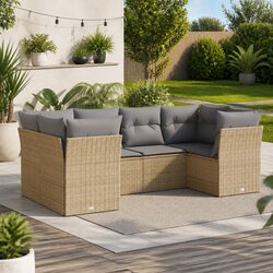Outdoor Garden Sofa Set 6 Piece Beige Poly Rattan Patio Furniture Modular