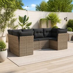 Garden Sofa Set 6 Piece Outdoor Furniture Grey Poly Rattan Patio Lounge Seating