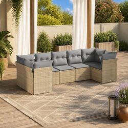 Garden Sofa Set 7 Piece Outdoor Furniture Beige Poly Rattan Patio Lounge Suite