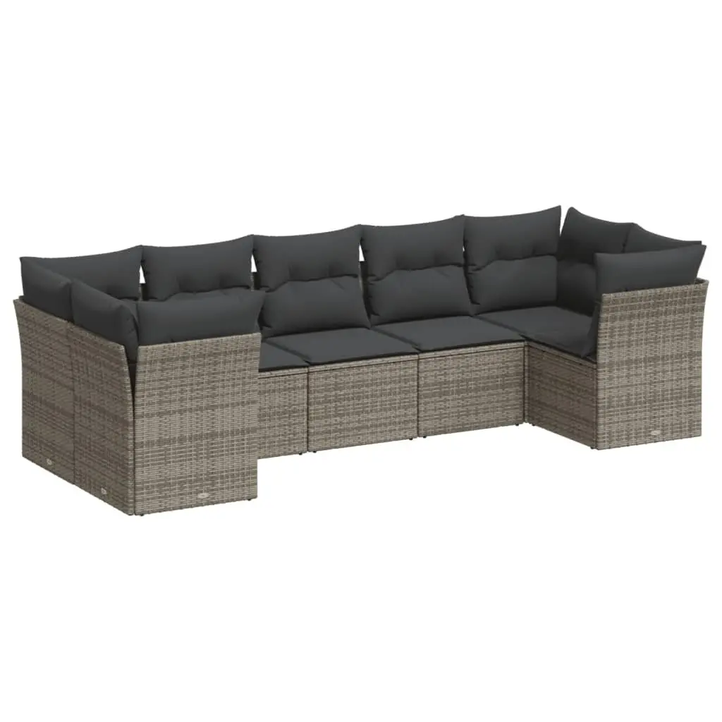 7 Piece Garden Sofa Set with Cushions Grey Outdoor Furniture Modular Patio