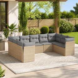 Garden Sofa Set 9 Piece Outdoor Furniture Beige Poly Rattan Patio Seating with