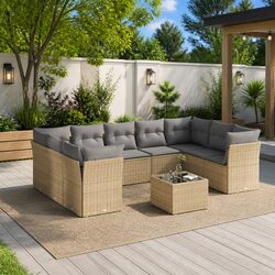 Garden Sofa Set 10 Piece Outdoor Furniture Beige Poly Rattan Patio Lounge