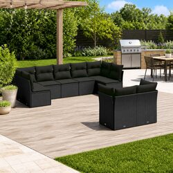 Garden Sofa Set 9 Piece Outdoor Furniture Black Poly Rattan Patio Lounge with