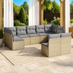 Garden Sofa Set 9 Piece Outdoor Furniture Patio Lounge Beige Poly Rattan Modular