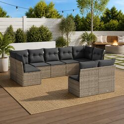 Garden Sofa Set 9 Piece Outdoor Furniture Patio Seating Grey with Cushions