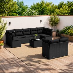 Garden Sofa Set 10 Piece Outdoor Furniture Black Poly Rattan Modular Patio