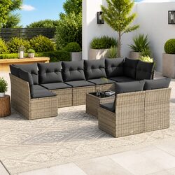 Garden Sofa Set 10 Piece Grey Outdoor Furniture Patio Rattan Modular with