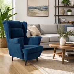 Armchair Blue Velvet Upholstered Sofa Chair Padded Backrest Living Room