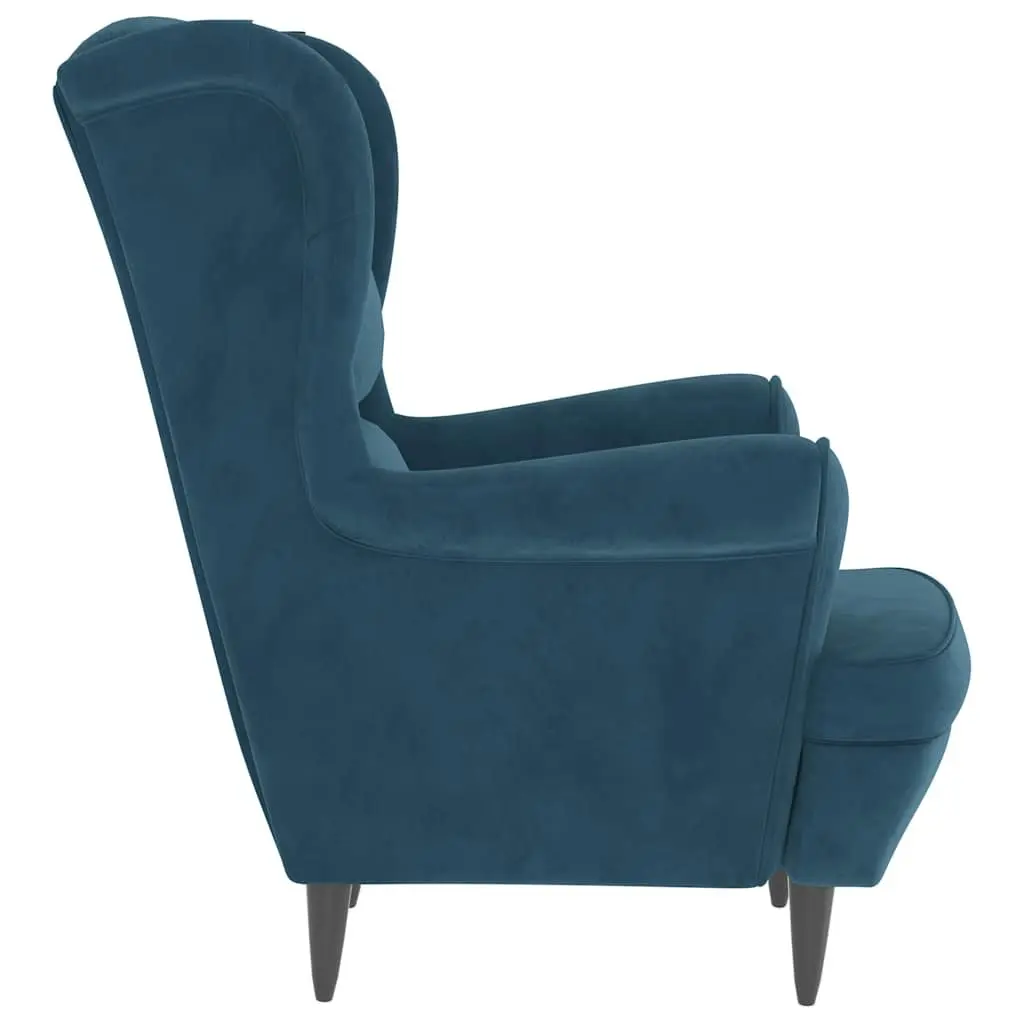 Armchair Velvet Upholstered Padded Backrest Blue