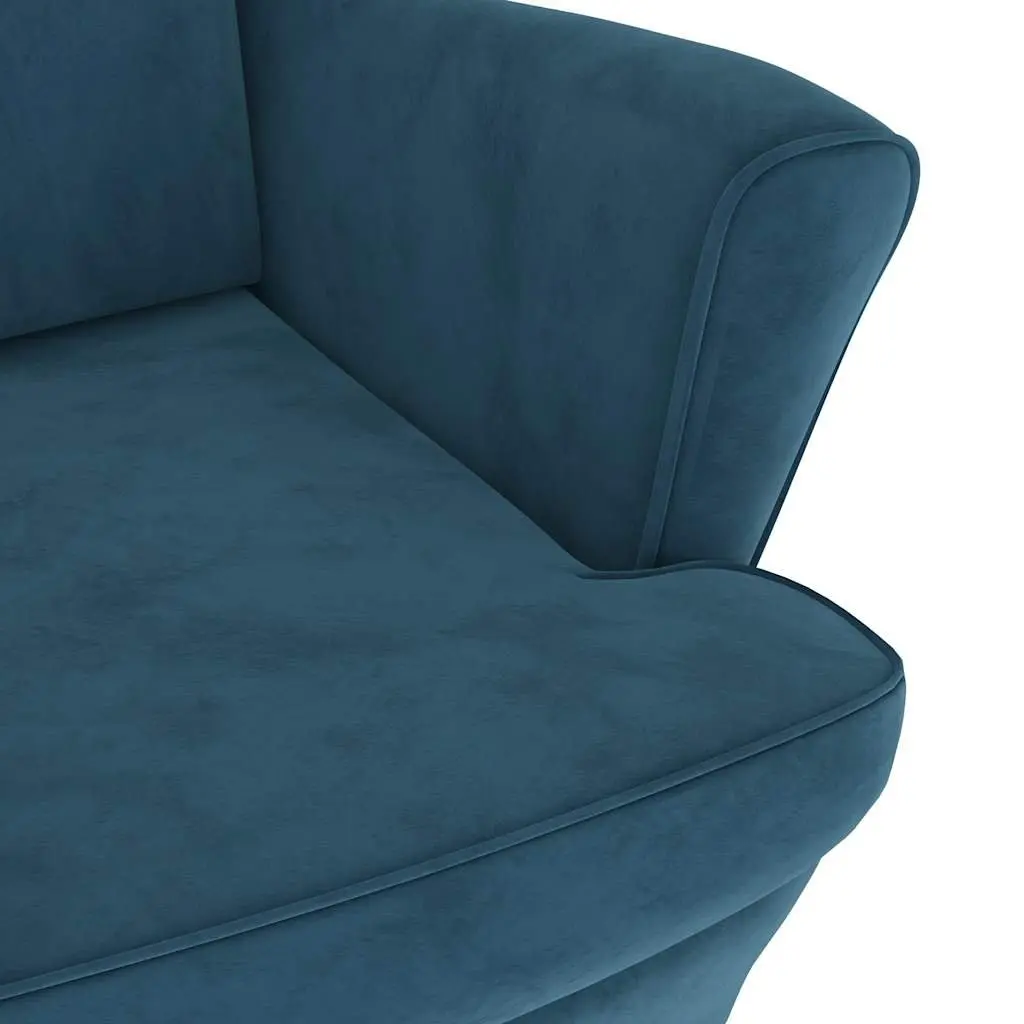 Armchair Velvet Upholstered Padded Backrest Blue