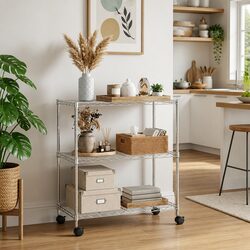 3-Tier Wire Storage Rack with Wheels Industrial Shelving Unit Chrome 60x35x81cm