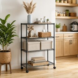 4-Tier Industrial Storage Shelf with Wheels Heavy Duty Garage Workshop Organizer