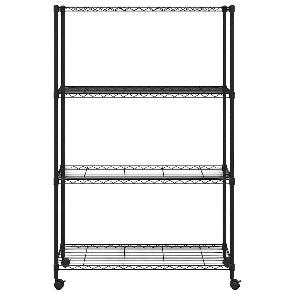 4-Tier Storage Shelf Heavy Duty Iron with Wheels Black 90 x 35 x 142 cm