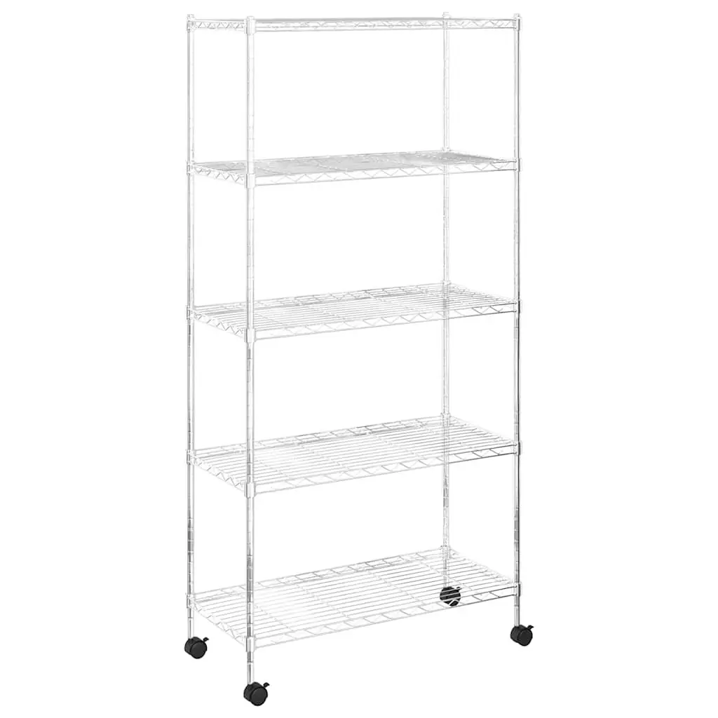 5-Tier Wire Storage Shelf Chrome-Plated Iron Mobile Silver 75x35x155cm