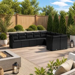 Garden Sofa Set 9 Piece Outdoor Furniture Black Poly Rattan Modular Patio