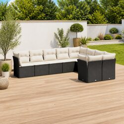 Garden Sofa Set 9 Piece Outdoor Furniture Patio Seating Black Poly Rattan