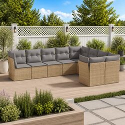 Garden Sofa Set 9 Piece Outdoor Furniture Beige Poly Rattan Patio Seating