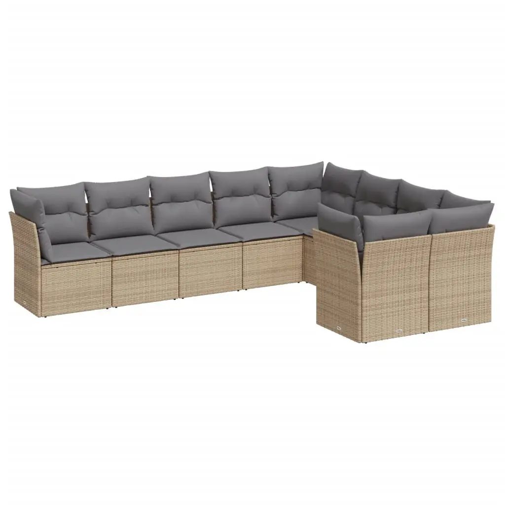 Garden Sofa Set 9 Piece Outdoor Furniture Beige Poly Rattan Patio Seating