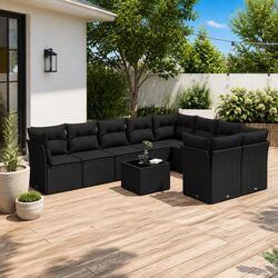 Garden Sofa Set 10 Piece Outdoor Furniture Black Poly Rattan Patio Sectional
