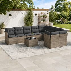 Garden Sofa Set 10 Piece Outdoor Furniture Grey Poly Rattan Patio Seating with