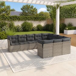 Garden Sofa Set 10 Piece Outdoor Furniture Patio Grey with Storage Cushions