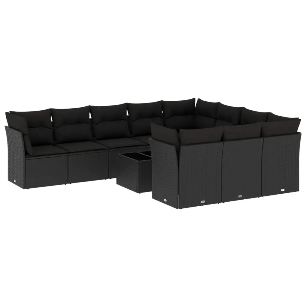 11 Piece Outdoor Garden Sofa Set Black Poly Rattan Patio Furniture with Storage