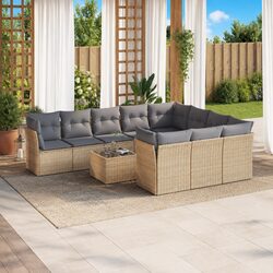 Outdoor Garden Sofa Set 11 Piece Beige Poly Rattan Patio Furniture with Cushions