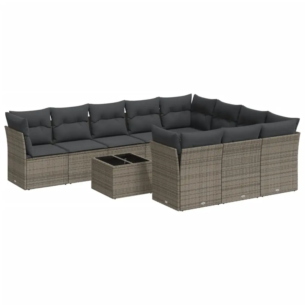 11 Piece Outdoor Garden Sofa Set Grey Poly Rattan Modular Patio Furniture with