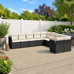 Garden Sofa Set 10 Piece Outdoor Furniture Patio Black Poly Rattan Modular