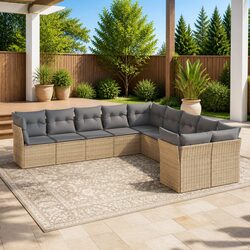 Garden Sofa Set 10 Piece Outdoor Furniture Patio Beige Poly Rattan Modular