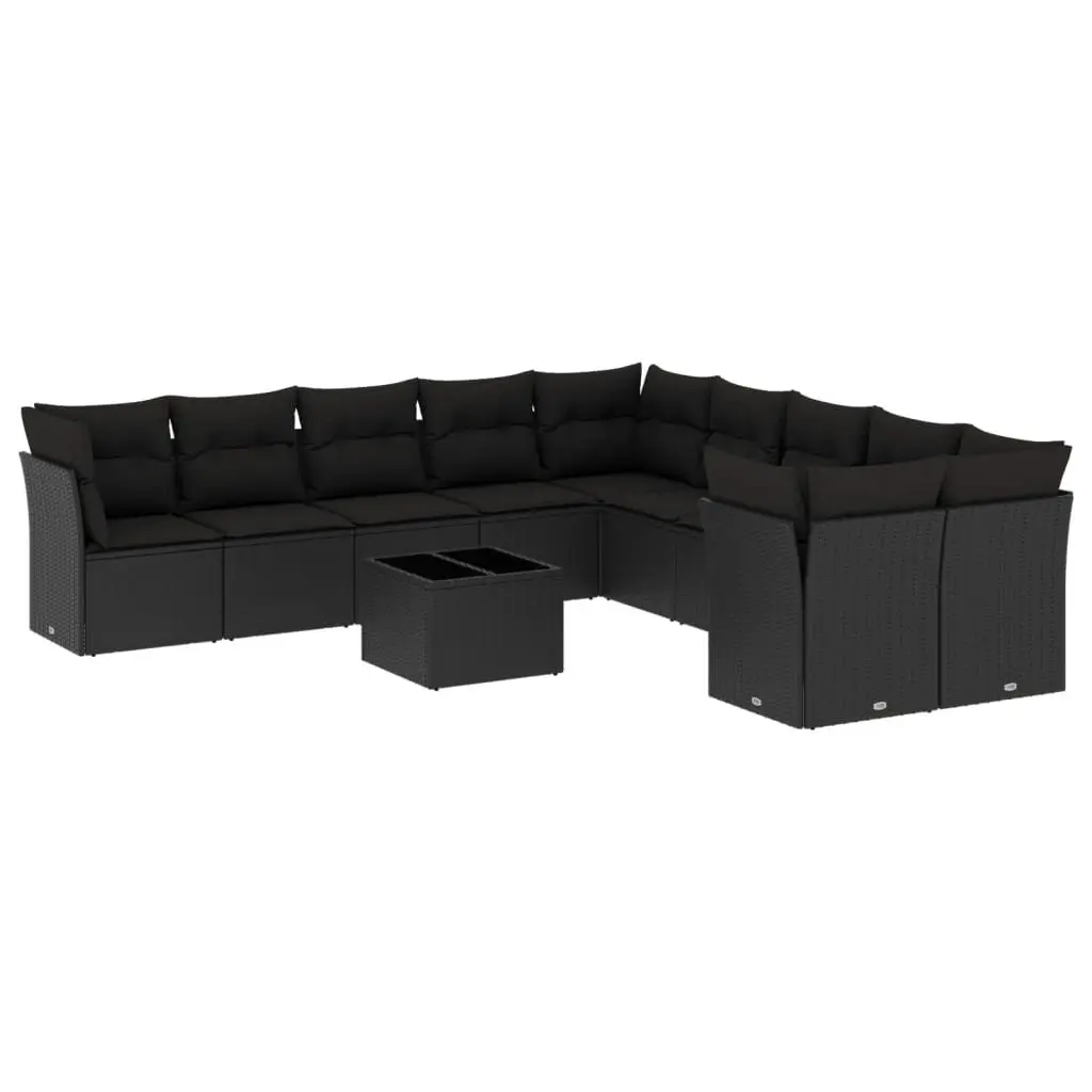 11 Piece Outdoor Garden Sofa Set Cushions Black Poly Rattan Patio Furniture