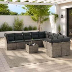 Garden Sofa Set 11 Piece Grey Poly Rattan Outdoor Furniture with Storage