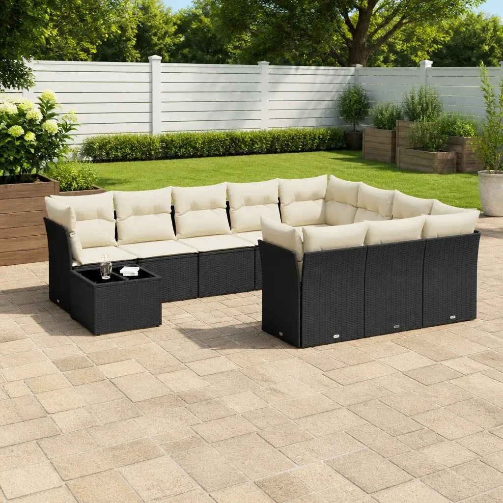 Garden Sofa Set 11 Piece Outdoor Patio Furniture Black PE Rattan with Cushions