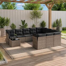 Garden Sofa Set 11 Piece Outdoor Furniture Grey Poly Rattan Patio Seating