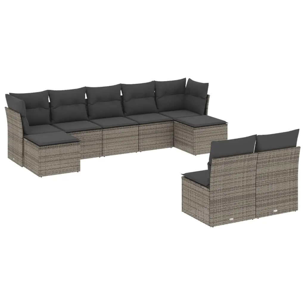 9 Piece Outdoor Garden Sofa Set Grey Poly Rattan Furniture with Cushions