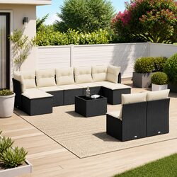 Garden Sofa Set 10 Piece Outdoor Furniture Patio Sectional with Storage Cushions
