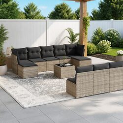 Garden Sofa Set 11 Piece Grey Poly Rattan Outdoor Furniture with Storage