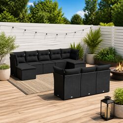 Garden Sofa Set 10 Piece Outdoor Furniture Black Poly Rattan Patio Lounge with