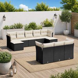 Garden Sofa Set 10 Piece Outdoor Furniture Poly Rattan Black Patio Seating