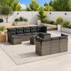Garden Sofa Set 11 Piece Outdoor Furniture Patio Lounge Grey with Storage