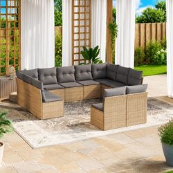 Outdoor Garden Sofa Set 11 Piece Poly Rattan Modular Patio Furniture Beige