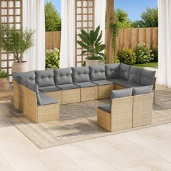 Outdoor Garden Sofa Set 12 Piece Modular Patio Furniture Beige Poly Rattan with