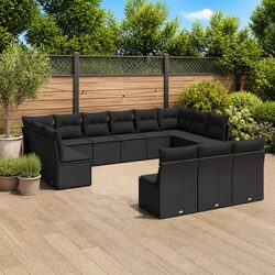Garden Sofa Set 13 Piece Outdoor Patio Furniture Black Poly Rattan Modular
