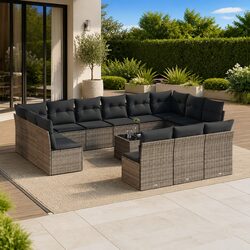 Garden Sofa Set 14 Piece Outdoor Furniture Patio Lounge Grey Poly Rattan Modular