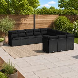 Garden Sofa Set 11 Piece Outdoor Furniture Black Poly Rattan Patio Sectional